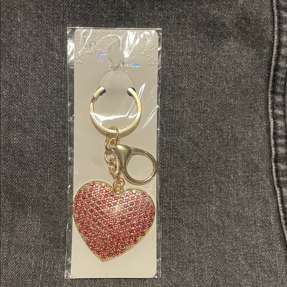 Gold and Pink Heart Keychain